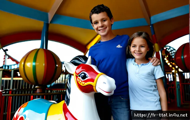 똘똘이 테마파크 경험기 - Photorealistic family experience at a cheerful indoor children’s theme park in France, a parent and ...
